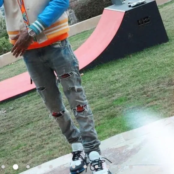 AMIRI MX1 Red Plaid Patch Underlay Distressed Jeans Size 31 New With Tags! - Picture 2 of 16